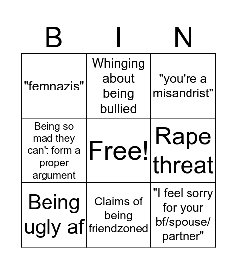 incel bingo Card