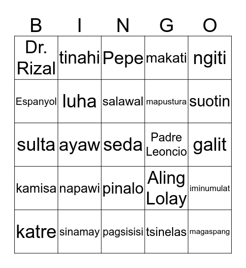 Pinalo si Pepe Bingo Card