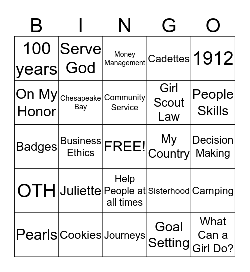 Thank you Juliette! Bingo Card