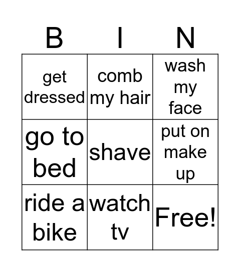 Daily activities Bingo Card