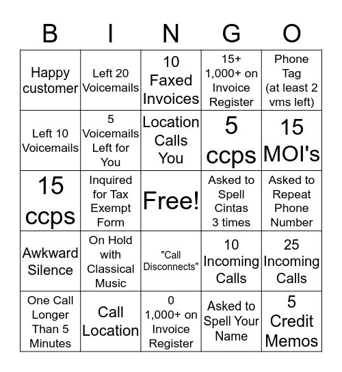 Collection Bingo Card