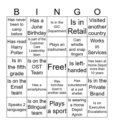 Mix & Mingle Human Bingo Card