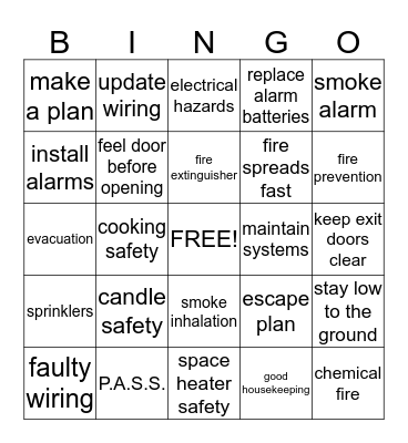 Fire Prevention Bingo Card