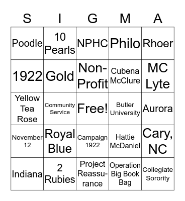 SIGMA Bingo Card