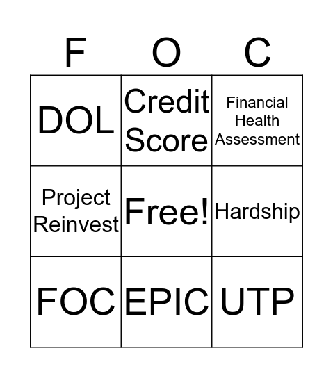 Economic Advancement & Financial Opportunity  Bingo Card