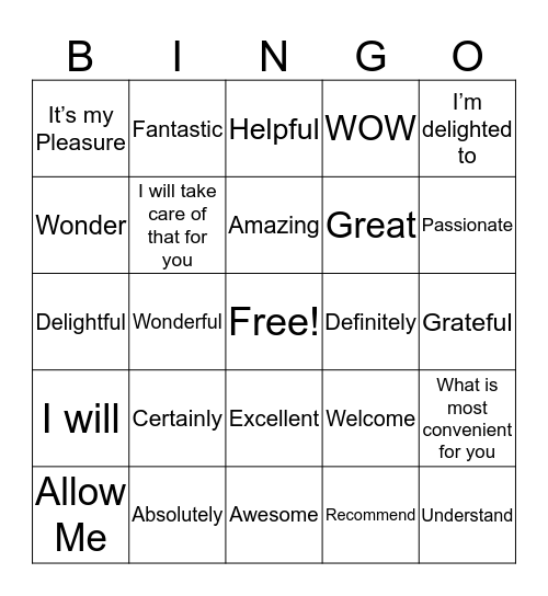 Power Phrases Bingo Card
