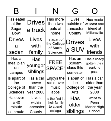 Commuter BINGO! Bingo Card