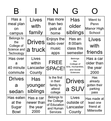 Commuter BINGO! Bingo Card