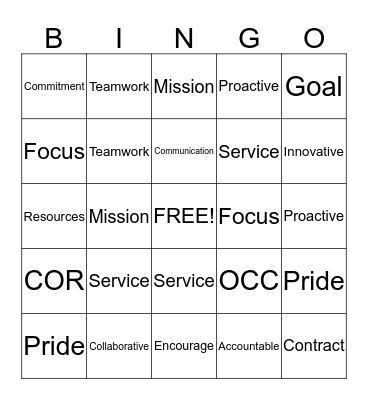 Customer Service Bingo Card