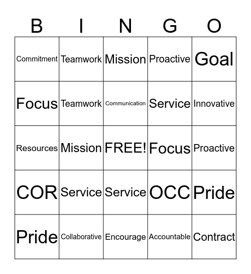 Customer Service Bingo Card