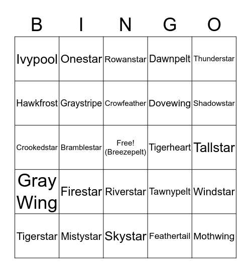 Warrior Cats Bingo Card