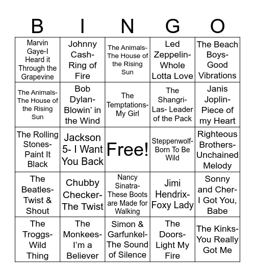 Total Quiz presents Radio Bingo: 60's Edition Bingo Card