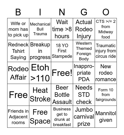 Stampede Bingo Card