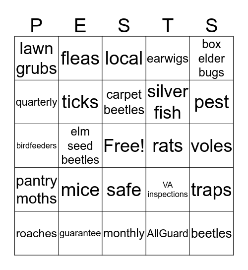 P E S T S Bingo Card