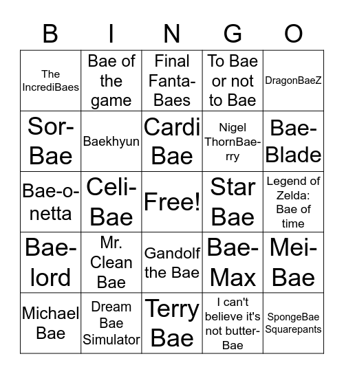 Bae Bingo Card