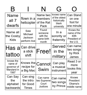 Mix & Mingle BINGO Card