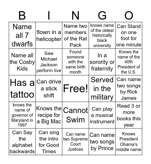 Mix & Mingle BINGO Card