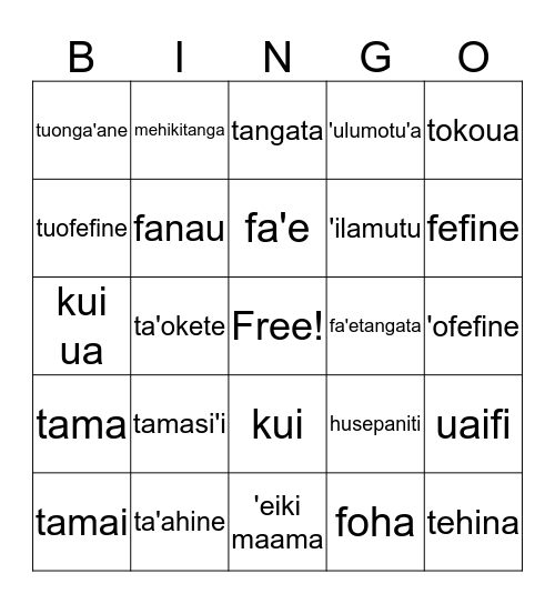 FAMILI Bingo Card