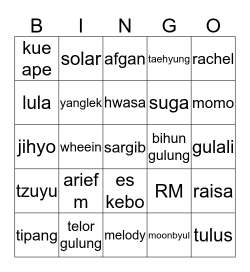 Untitled Bingo Card