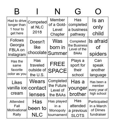 FBLA BINGO Card