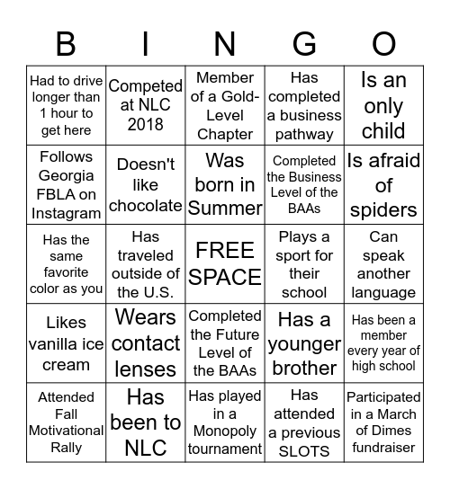 FBLA BINGO Card