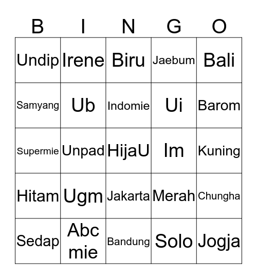 ADMIN SHON Bingo Card