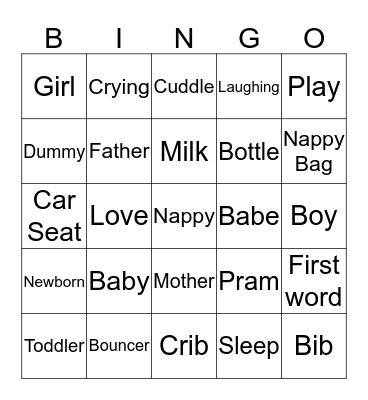 Allyse's Baby Shower Bingo Card
