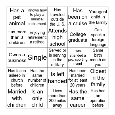 Getting to Know You-  King Family Reunion Bingo Card