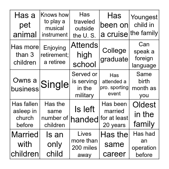 Getting to Know You-  King Family Reunion Bingo Card