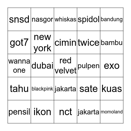 BANGSAT Bingo Card