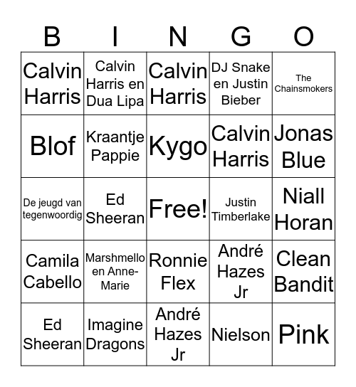 Muziekbingo juli 2018 Bingo Card