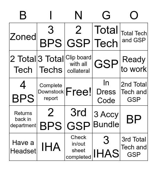 BestBuy Bingo Card