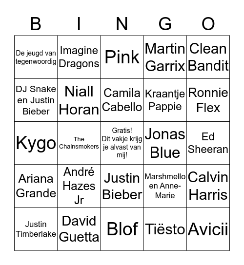 Muziekbingo OVC 2018 Bingo Card