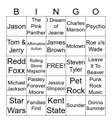 70's BINGO BASH Bingo Card