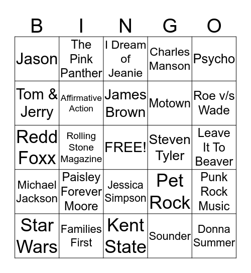 70's BINGO BASH Bingo Card