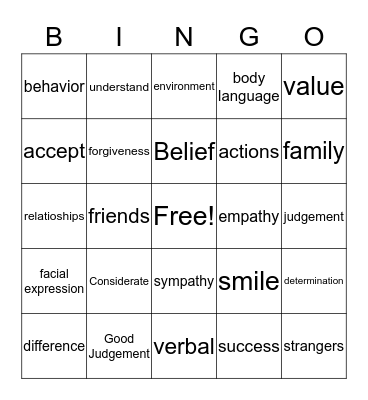 Attitude Bingo Card