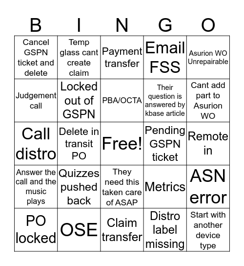 HELP DESK BINGO Card