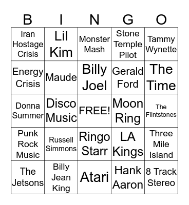 70's BINGO BASH Bingo Card