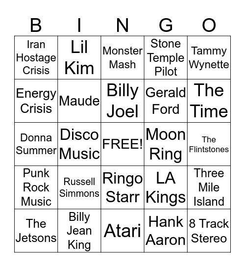 70's BINGO BASH Bingo Card