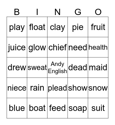 Vowel Digraphs Bingo Card