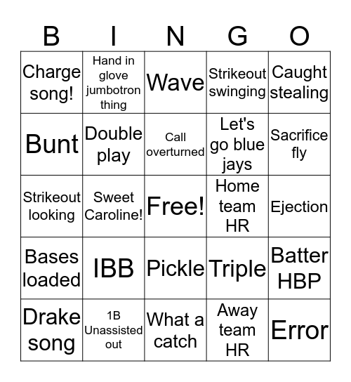 Baseball Bingo Card