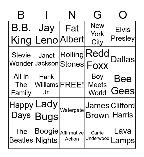 70's BINGO BASH Bingo Card