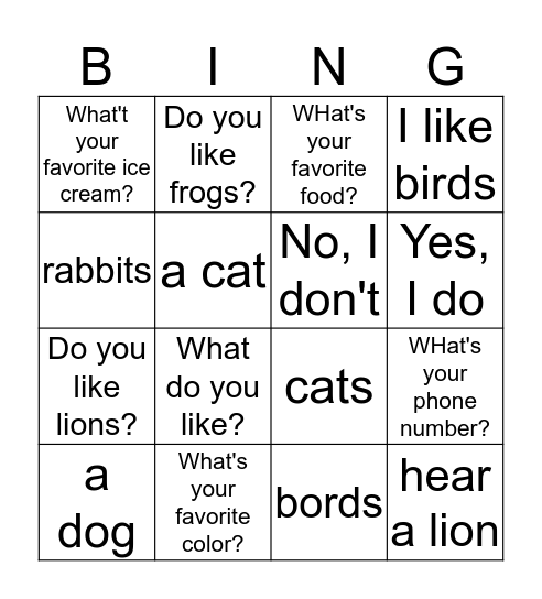 orange Bingo Card