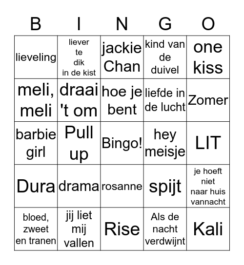 Muziekbingo dhr buter 2018 Bingo Card