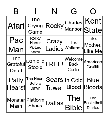 70's BINGO BASH Bingo Card
