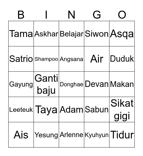 Tama Bingo Card