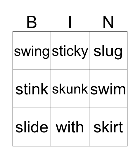 SL, SK, SW, ST Bingo Card
