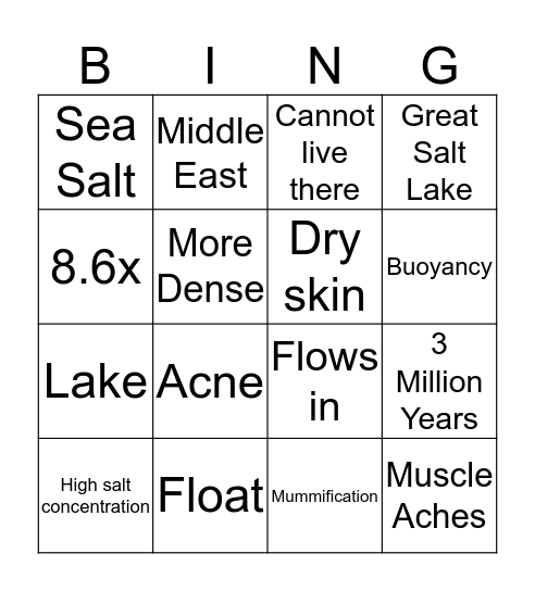 Dead Sea Bingo Card