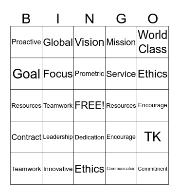 Customer Service Bingo Card