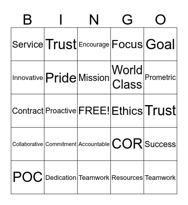 Customer Service Bingo Card